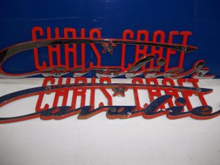 Vintage Chris Craft Cavalier Emblem Chrome And Orange (pair)