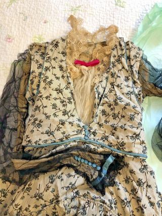 Antique Edwardian Victorian 19th C Silk Lace Dress