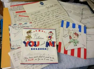 World War Ii Letters/ 4 Vmails/2 Greeting Cards/12 Letters/p.  F.  C.  Strailman/43 - 44