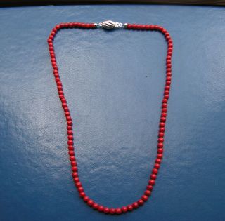 Antique Style Natural Red Sardinia Coral Necklace 48cm Ball 5mm Quality A,