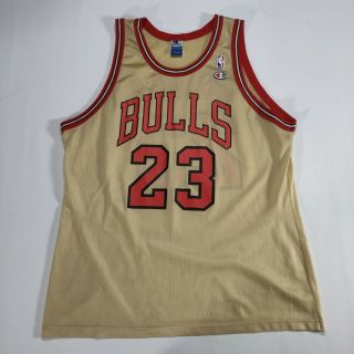 Michael Jordan Rare Gold Vintage Champion Jersey 23 Chicago Bulls Usa Graphic