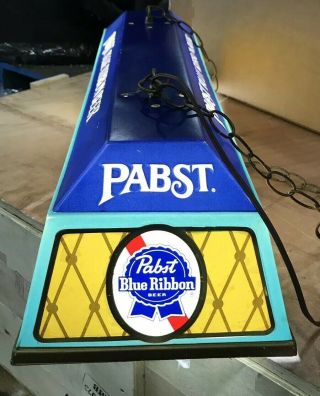 Pabst Beer Vintage Lighted Blue Ribbon Pool Table Bar Light W/ Hanging Chains