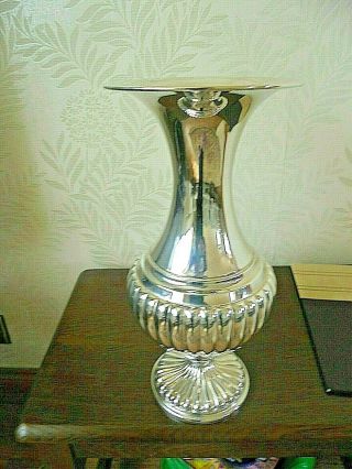 Stunning Large Silver Plated Half Ribbed Vase