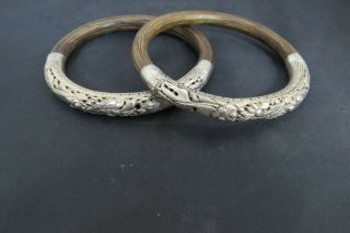 2vintage Chinese Sterling Silver Repousse Bamboo Rattan Wood Bangle Bracelet Cb