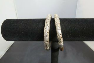2Vintage Chinese Sterling Silver Repousse Bamboo Rattan Wood Bangle Bracelet CB 5