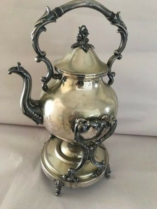 Vintage Silver On Copper Tilt Tea Pot Or Coffee Stand & Sterno Burner