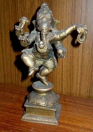 Antique Standing Ganesh Ganesha Hindu Lord Elephant God Of Success Bronze Statue