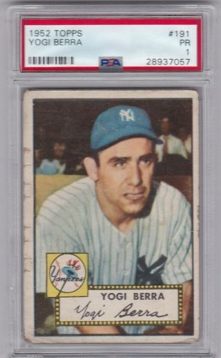 1952 Topps 191 Yogi Berra Psa 1 York Yankees Vintage Graded Baseball Card