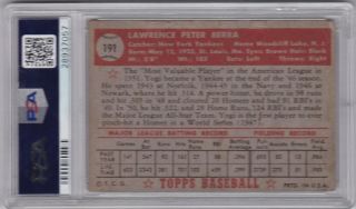 1952 Topps 191 YOGI BERRA PSA 1 York Yankees Vintage Graded Baseball Card 2