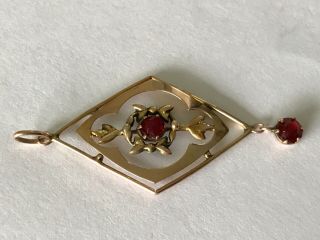 Antique Edwardian 1900’s 9 Ct Gold Garnet Pendant Lavalier Necklace.