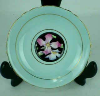 Vintage Paragon Cup & Saucer Hand Painted Floral On Black Double Warrant 97655 2
