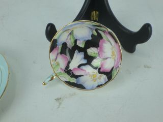 Vintage Paragon Cup & Saucer Hand Painted Floral On Black Double Warrant 97655 5