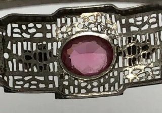 Vintage Antique Art Deco Pink Glass Enamel Filigree Edwardian Hinged Bracelet 8