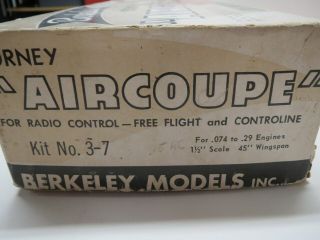 VINTAGE BERKELEY AIRCOUPE R/C BALSA AIRPLANE KIT 45 