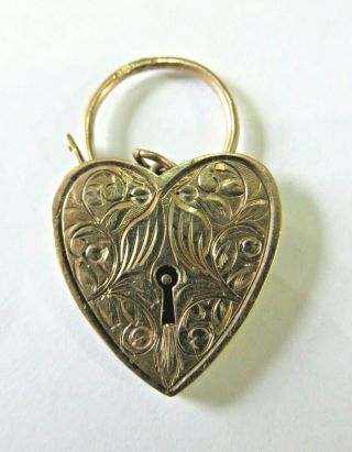 Vintage Large 9ct Gold Heart Shaped Padlock Clasp For A Bracelet 3.  8 Grams