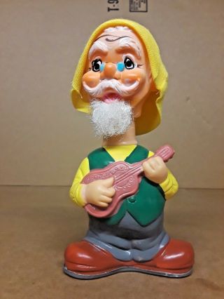 Wind - Up Toy Alps Made In Japan 1969 Vtg Old Man With Hat Playing Guitar Figure