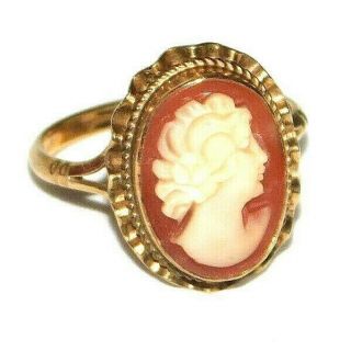 Antique,  Vintage 9ct 9k 375 Gold Fully Hallmarked Large Carved Shell Cameo Ring