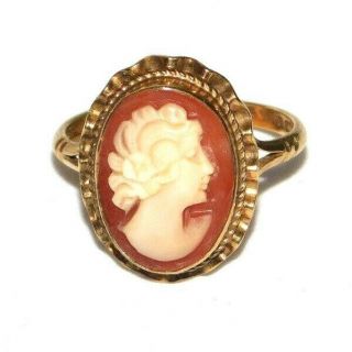 ANTIQUE,  VINTAGE 9CT 9K 375 GOLD FULLY HALLMARKED LARGE CARVED SHELL CAMEO RING 2