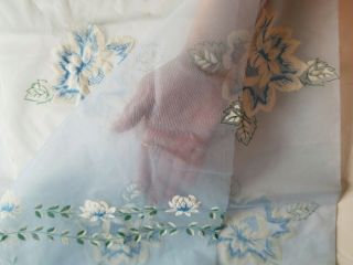 Vintage 1960s Sheer Flocked Floral Fabric blue flowers 6yd x 48 