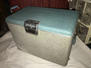 Vintage Retro Jc Higgins Metal Cooler Camping Ice Chest Box 23x14x16 Turquoise