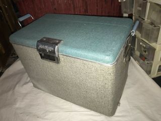 VINTAGE RETRO JC HIGGINS METAL COOLER CAMPING ICE CHEST BOX 23X14X16 TURQUOISE 2