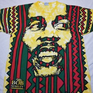 Vintage 1994 Liquid Blue Bob Marley Lion All Over Print Tie Dye Shirt Size Xl
