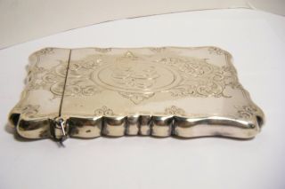 ANT.  VICTORIAN SILVER PLATE ETCHED CALLING CARD CASE 2