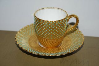 Antique Coalport Jeweled Demitasse Cup And Saucer