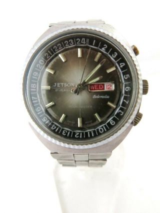 Vintage Rare Jetson Automatic Watch Swiss Movement Jumbo Double Bezel