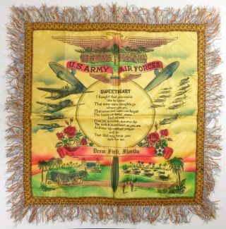 Us Army Air Force Souvenir Pillow Sham Old Drew Field Florida Sweetheart Planes