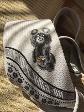 Vintage Tie Olympic Misha Bear Olympiad Games Moscow 1980 Soviet Rusian Ussr