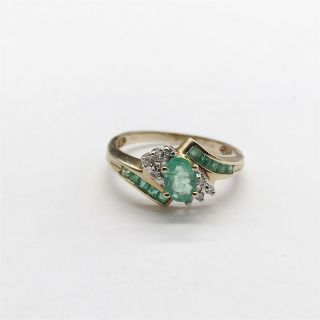 Vintage Ladies Stunning Solid 9ct Gold Emerald And Diamond Journey Ring Size L