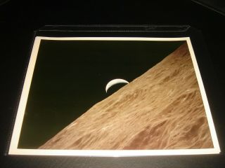 Very Uncommon Vtg Nasa Apollo 17 Crescent Earth View Over Photo - A Kodak Paper