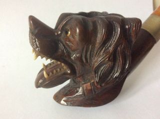 Antique Carved Dogs Head Pipe.  Black Forest Style.  Smoking