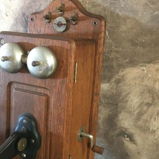 Antique Kellogg Hand Crank Wood Wall Telephone 2