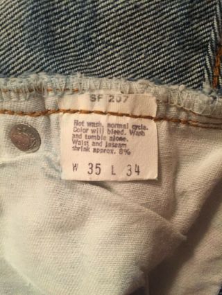 Vtg 70 ' s 80 ' s Levi ' s 501 No Big E Denim Jeans 35 x 34 (33 x 31) 6