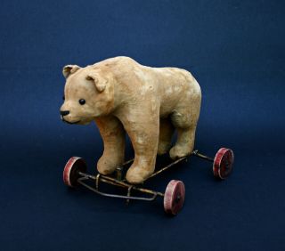 Antique Teddy Bear On Wheels Pull Along Steiff
