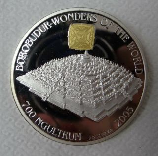 Bhutan 700 Ngultrum 2005 Borobudur - Wonders Of The World Silver Rare