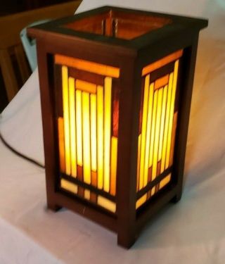 Vintage Stained Glass Floor Table Lamp Pillar Tower Stand