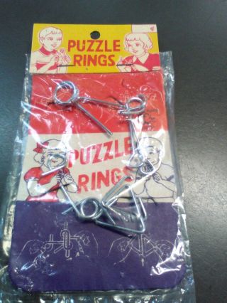 Vintage Dime Store Novelty 4 Puzzle Rings Japan 1960s Old Stock