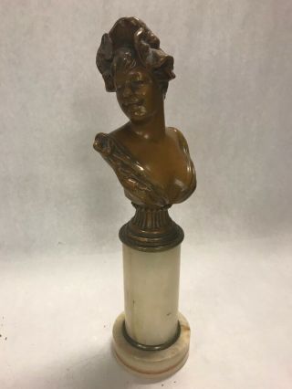 12 In.  Vintage Figurine Woman Bust Cast Stone Onyx Marble Statue