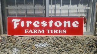 Large Vintage Firestone Farm Tires Tractor Truck Gas Oil 48 " Embossed Metal Sign