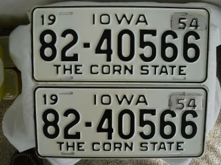 1953 Iowa Set With 1954 Tabs License Plate - Vintage Antique Ia