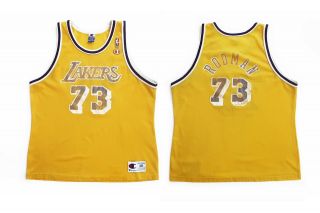 Vintage Los Angeles Lakers Dennis Rodman Champion Jersey 1998 Season Size 48