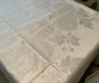 Vintage Pure Irish Linen Tablecloth & Napkins Un - Chrysanthemum Flowers 2