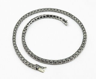 925 Sterling Silver - Vintage Marcasite Square Linked Chain Necklace - N2037 2