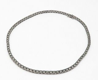 925 Sterling Silver - Vintage Marcasite Square Linked Chain Necklace - N2037 4