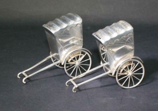 Vintage Japanese 950 Sterling Silver Rickshaw Salt & Pepper Shakers - 62.  1gr Tw