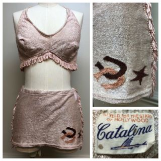 Vintage 1930s Catalina 2 Piece Swimsuit Western Cowgirl Bikini Fringe 30s 40s