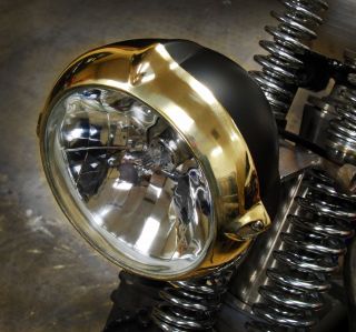 Low Vintage Eared Solid Brass & Black 5.  5 " Headlight Harley Xs650 Bobber Chopper